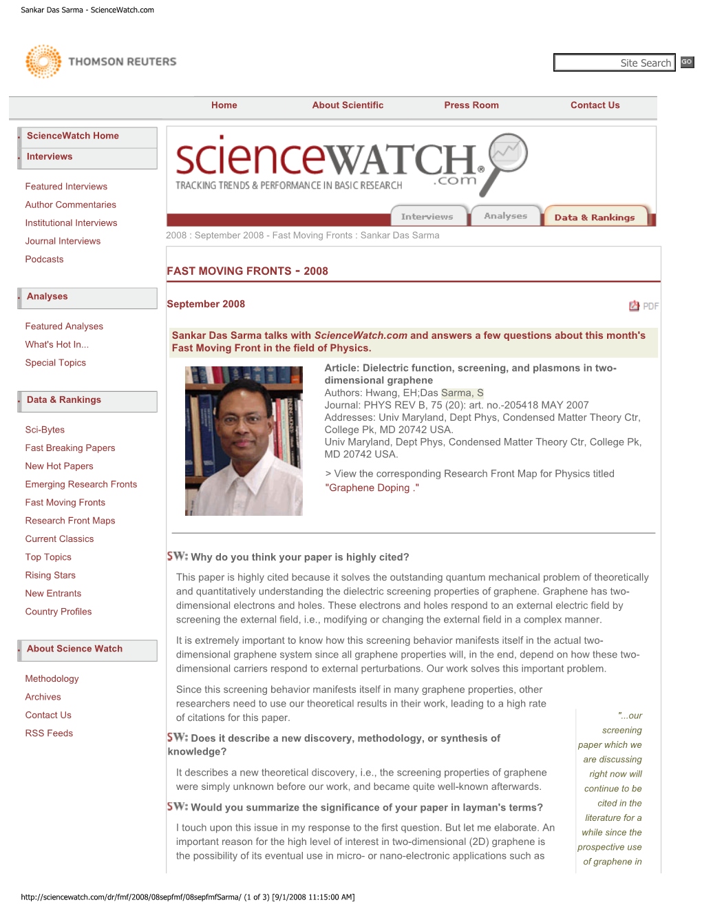 Sankar Das Sarma - Sciencewatch.Com