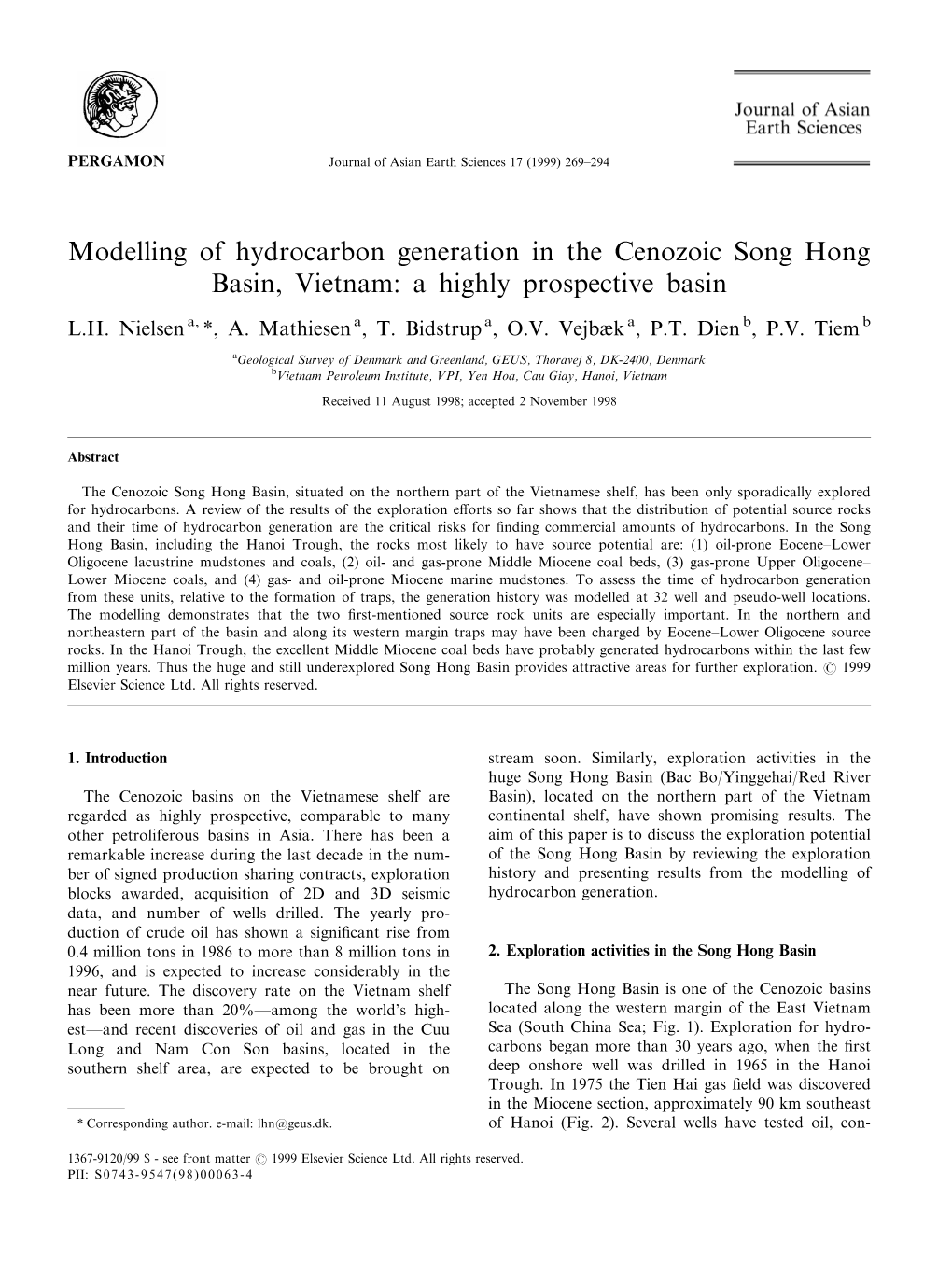 Modelling of Hydrocarbon Generation in the Cenozoic Song Hong Basin, Vietnam: a Highly Prospective Basin