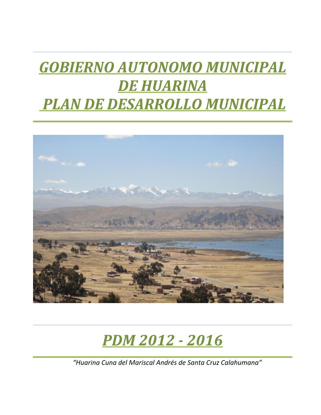 Gobierno Autonomo Municipal De Huarina Plan De Desarrollo Municipal