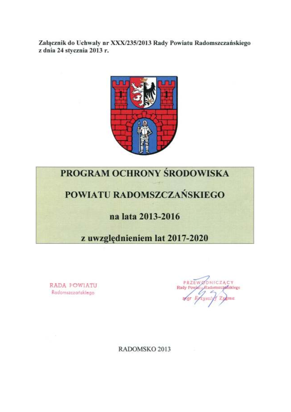 Program Ochrony Środowiska Na Lata 2013-2016