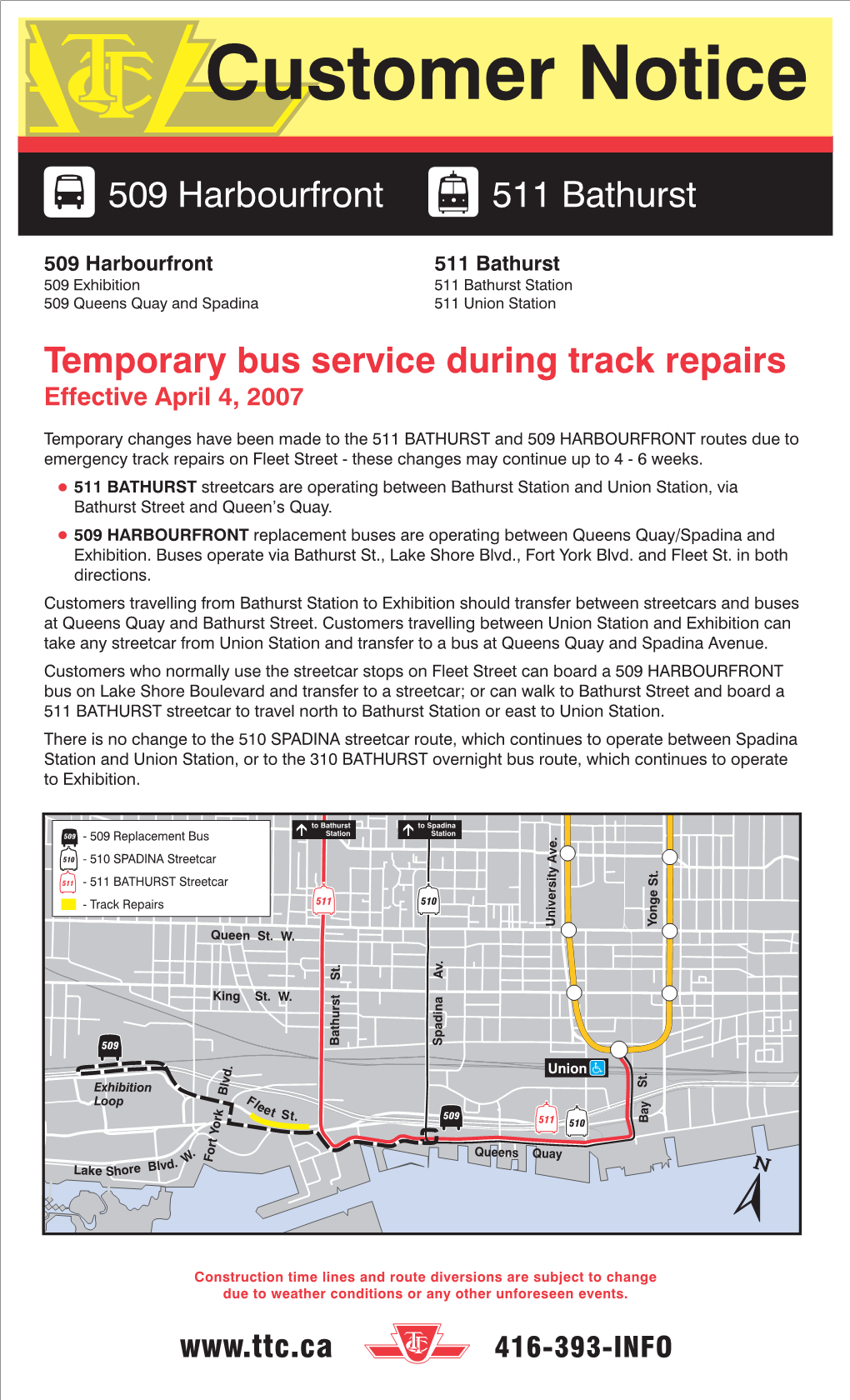 509 Harbourfront/511 Bathurst Diversions Around