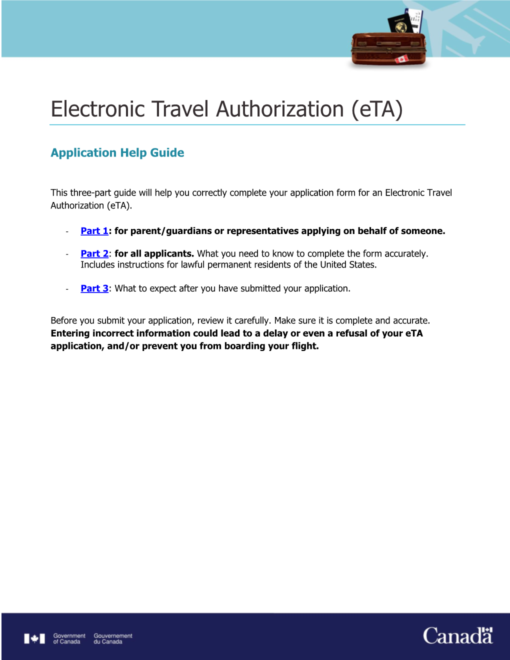 Electronic Travel Authorization (Eta): Application Help Guide