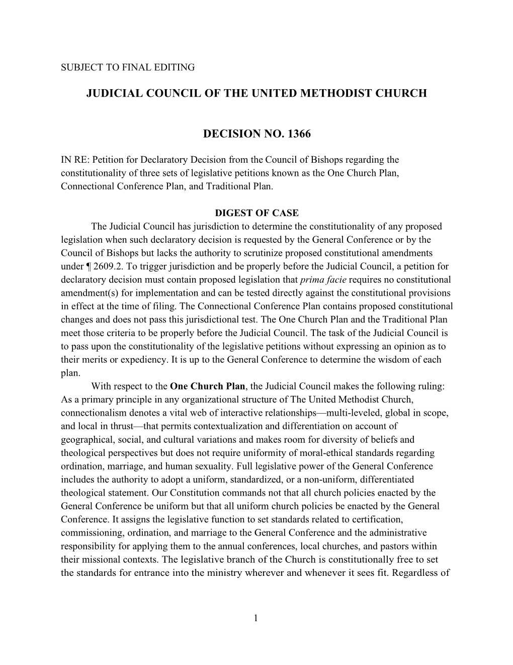 Judicial Council of the United Methodist Church Decision