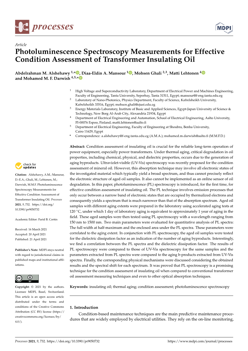 Photoluminescence Spectroscopy Measurements for Effective Condition Assessment of Transformer Insulating Oil