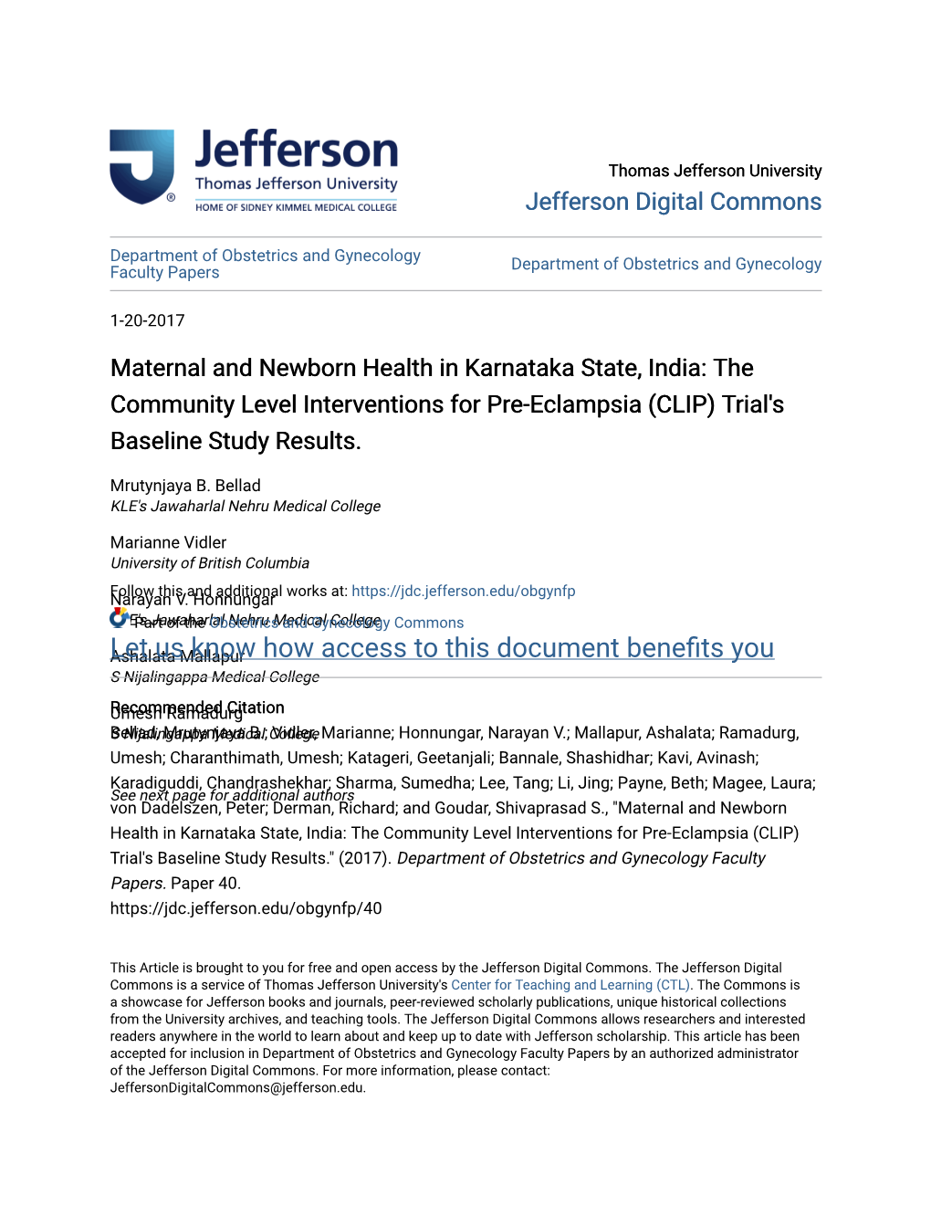 Maternal and Newborn Health in Karnataka State, India: the Community Level Interventions for Pre-Eclampsia (CLIP) Trial's Baseline Study Results