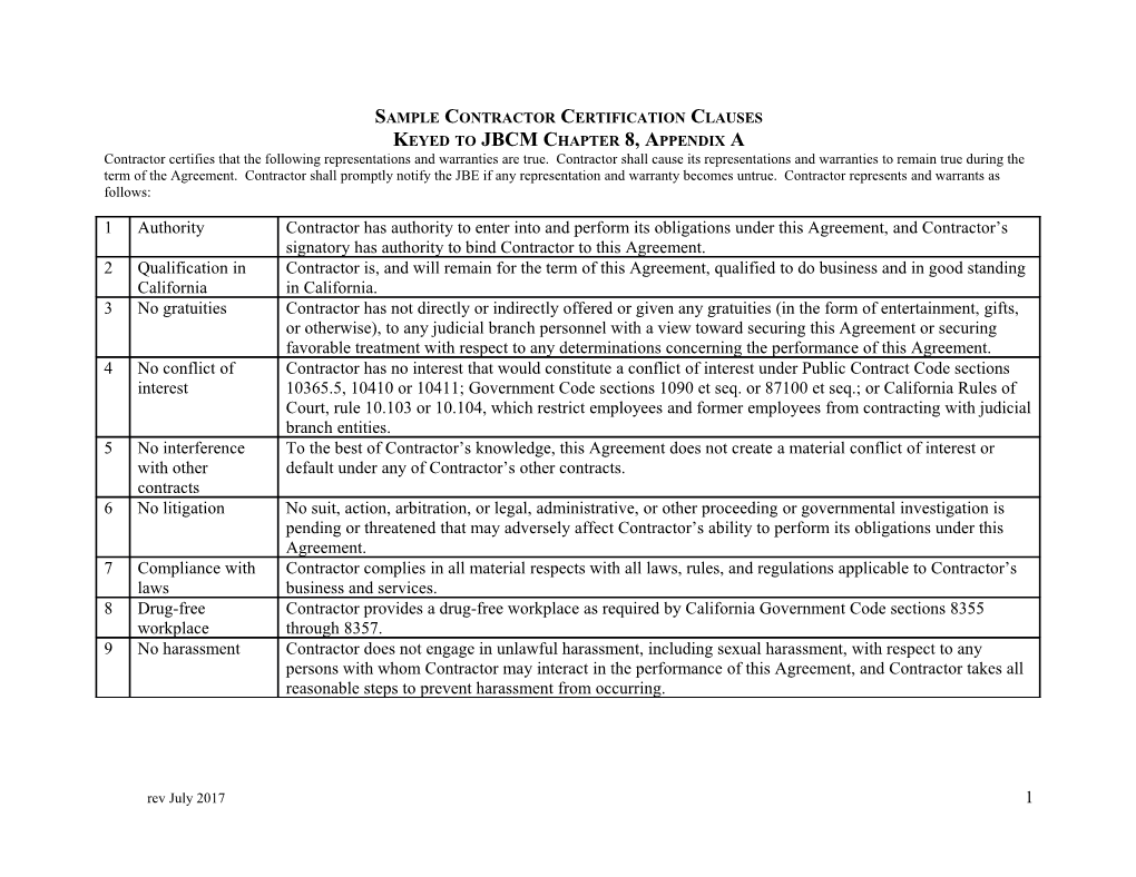 Sample Contractor Certification Clauses