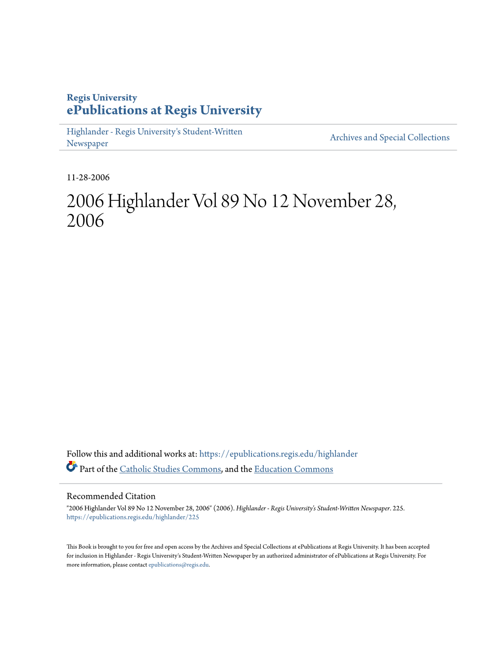 2006 Highlander Vol 89 No 12 November 28, 2006