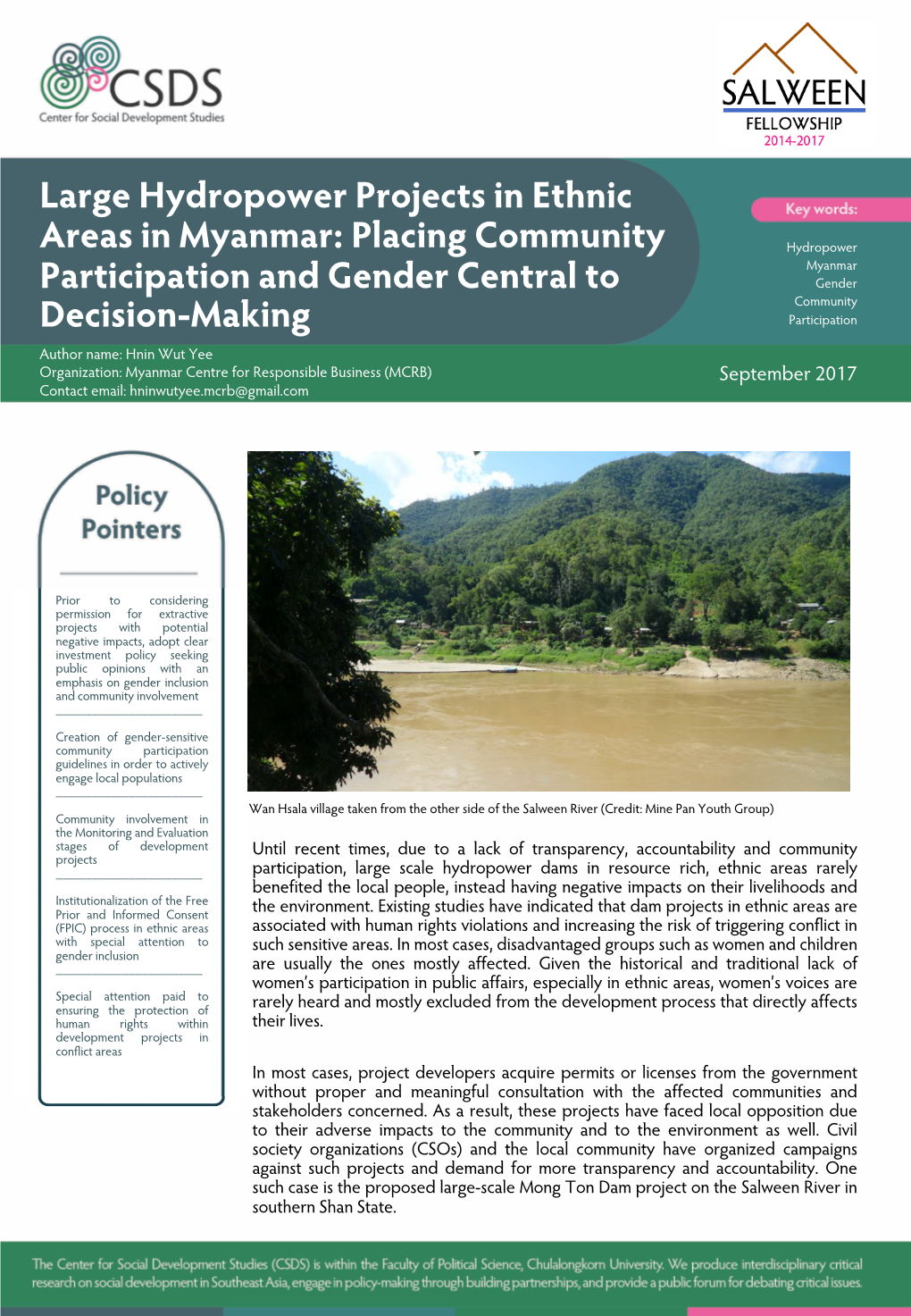 Large Hydropower Projects in Ethnic Areas in Myanmar