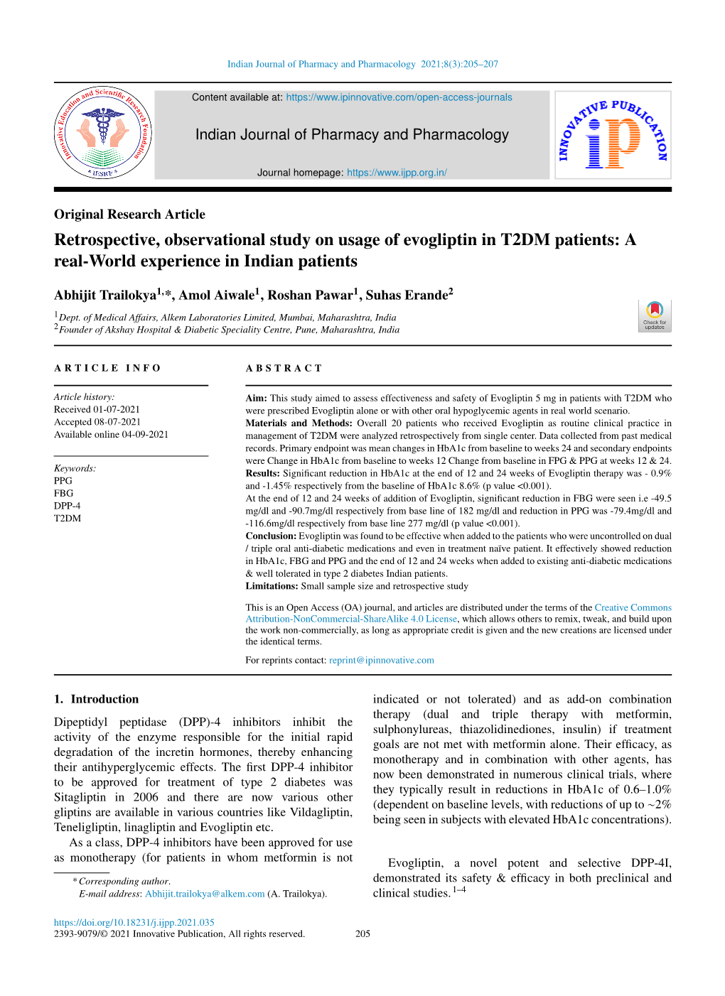 Retrospective, Observational Study on Usage of Evogliptin in T2DM Patients: a Real-World Experience in Indian Patients