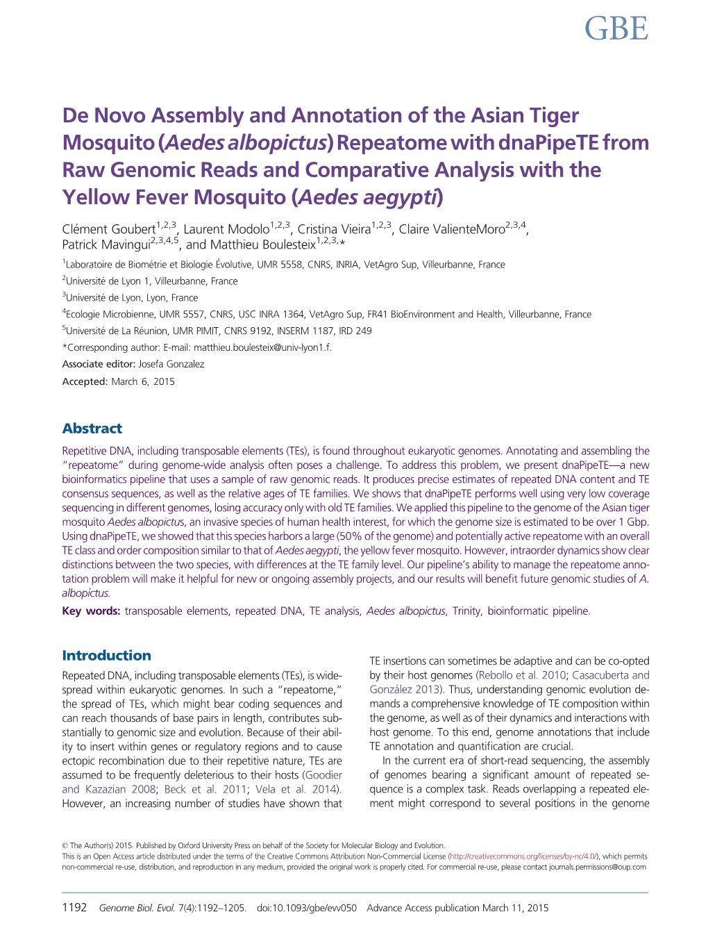 De Novo Assembly and Annotation of the Asian Tiger Mosquito