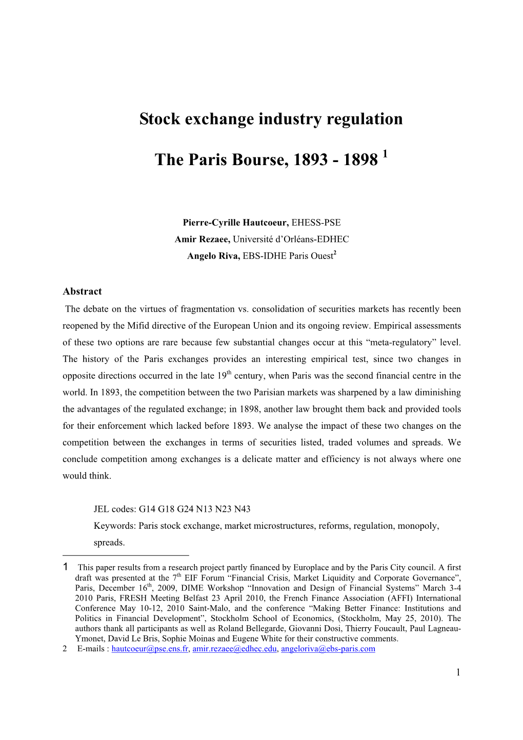 Stock Exchange Industry Regulation the Paris Bourse, 1893