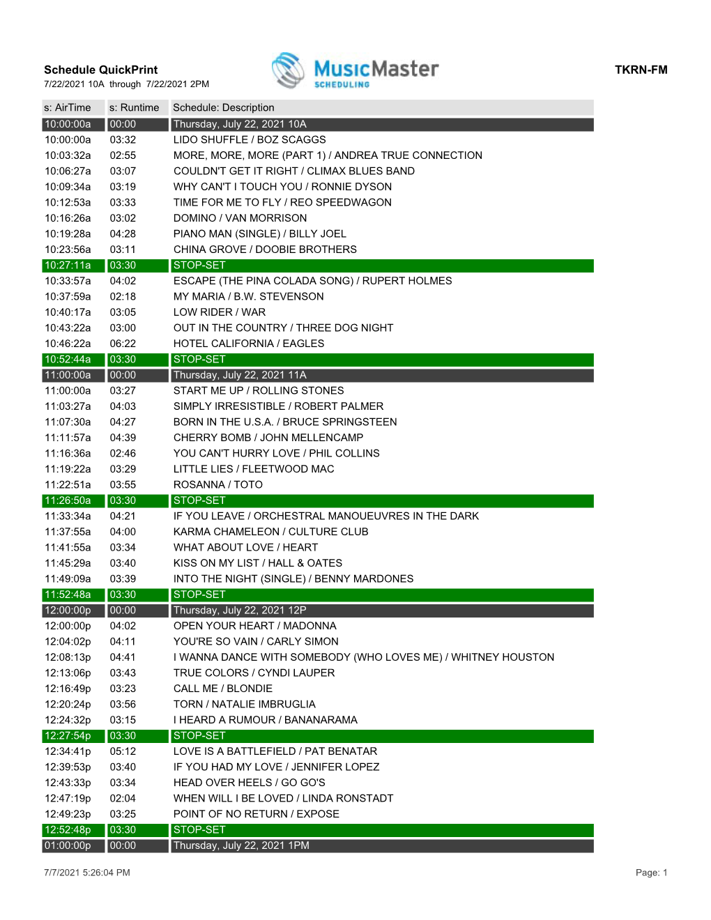 Schedule Quickprint TKRN-FM