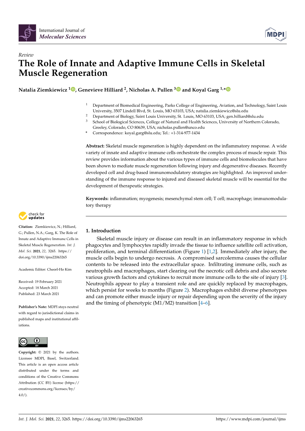 The Role of Innate and Adaptive Immune Cells in Skeletal Muscle Regeneration