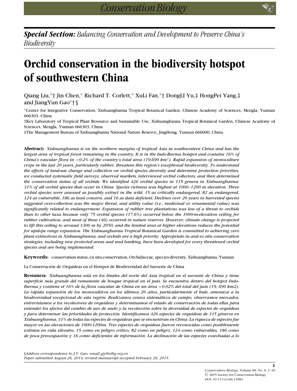 Orchid Conservation in the Biodiversity Hotspot of Southwestern China