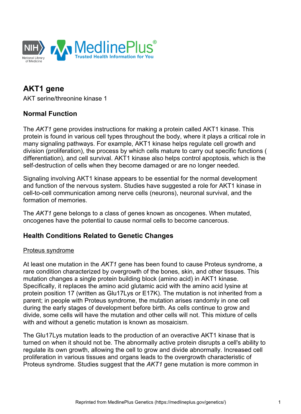 AKT1 Gene AKT Serine/Threonine Kinase 1