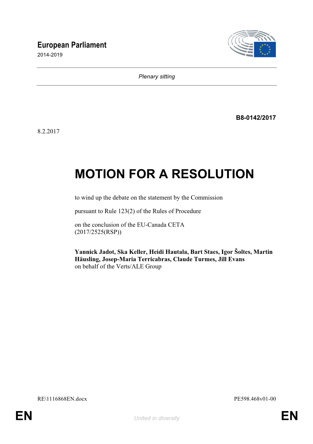 Greens/EFA CETA Resolution