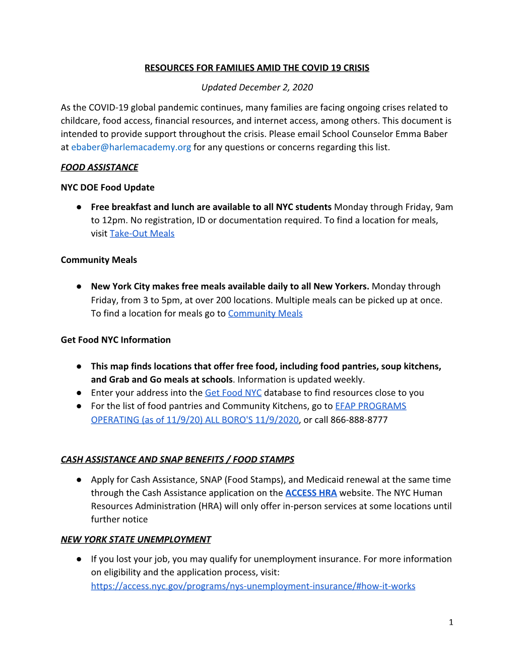 COVID RESOURCES for the LGBTQ+ COMMUNITY ● the NYC Unity Project Compiled Resources to Specifically Meet the Needs of LGBTQ+ ​ New Yorkers