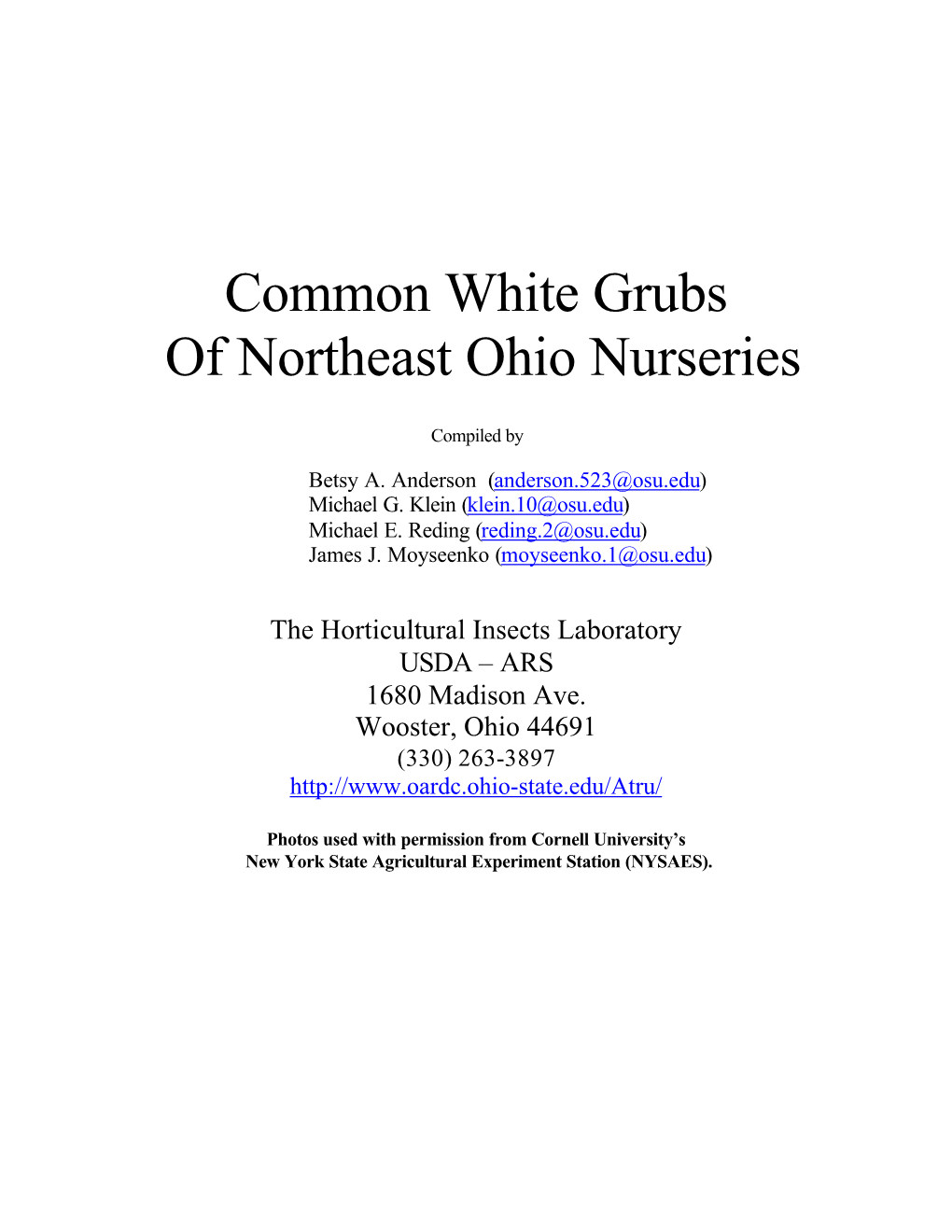 Common White Grubs of Northeast Ohio Nurseries