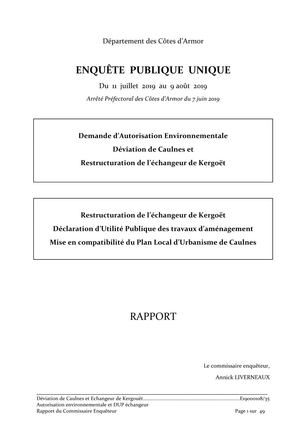 Enquête Publique Unique Rapport