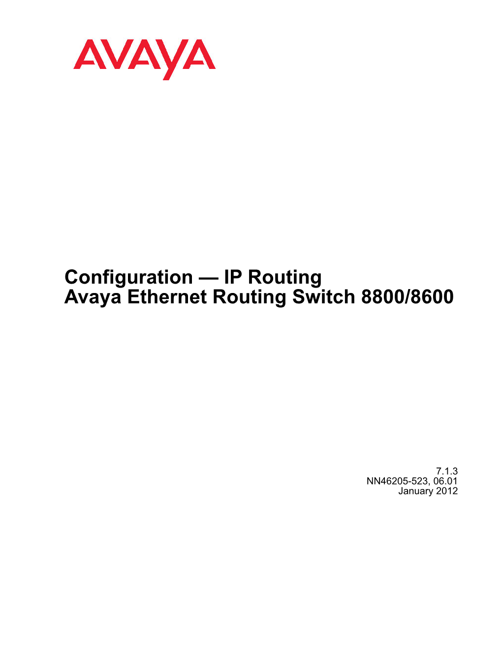 Configuration — IP Routing Avaya Ethernet Routing Switch 8800/8600