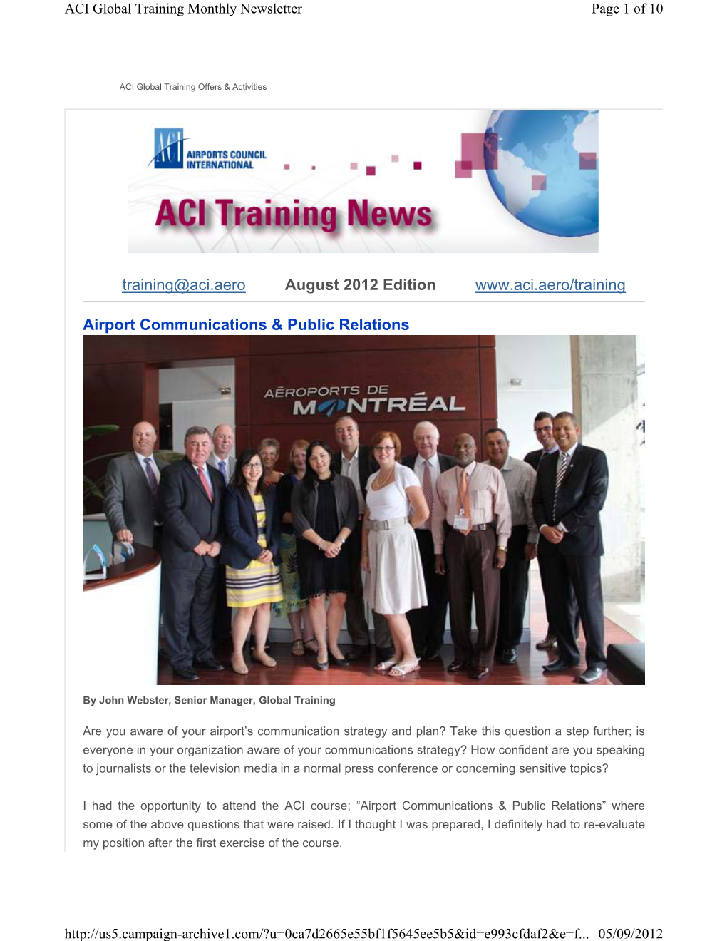 Training@Aci.Aero August 2012 Edition Airport Communications & Public Relations