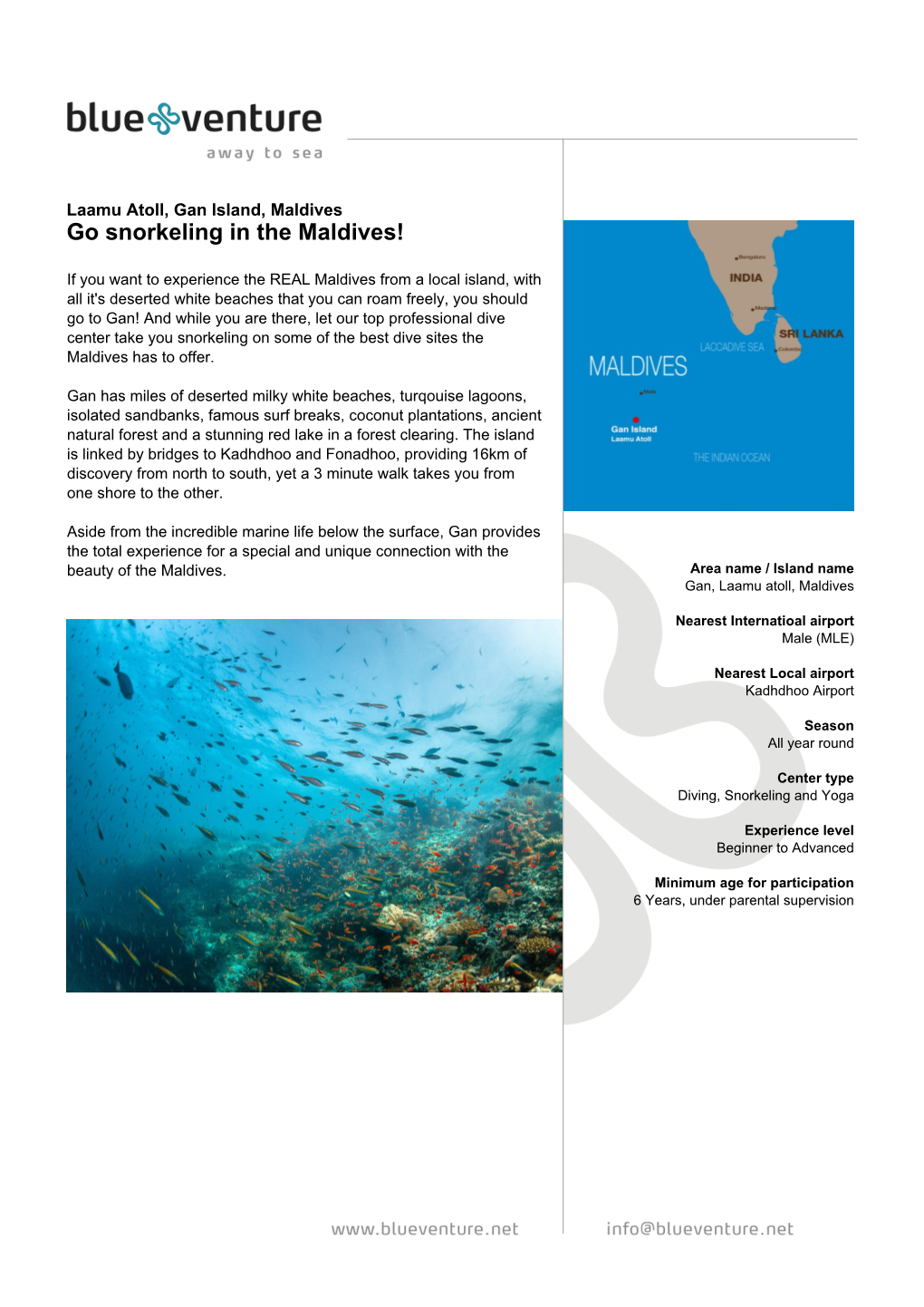 Blue Venture Diving Brochure