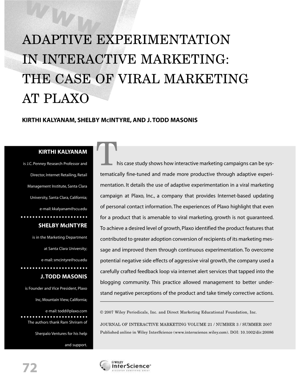 The Case of Viral Marketing at Plaxo