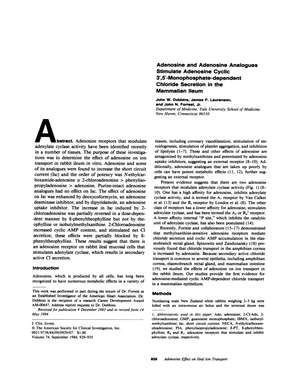 Monophosphate-Dependent Chloride Secretion in the Mammalian Ileum John W