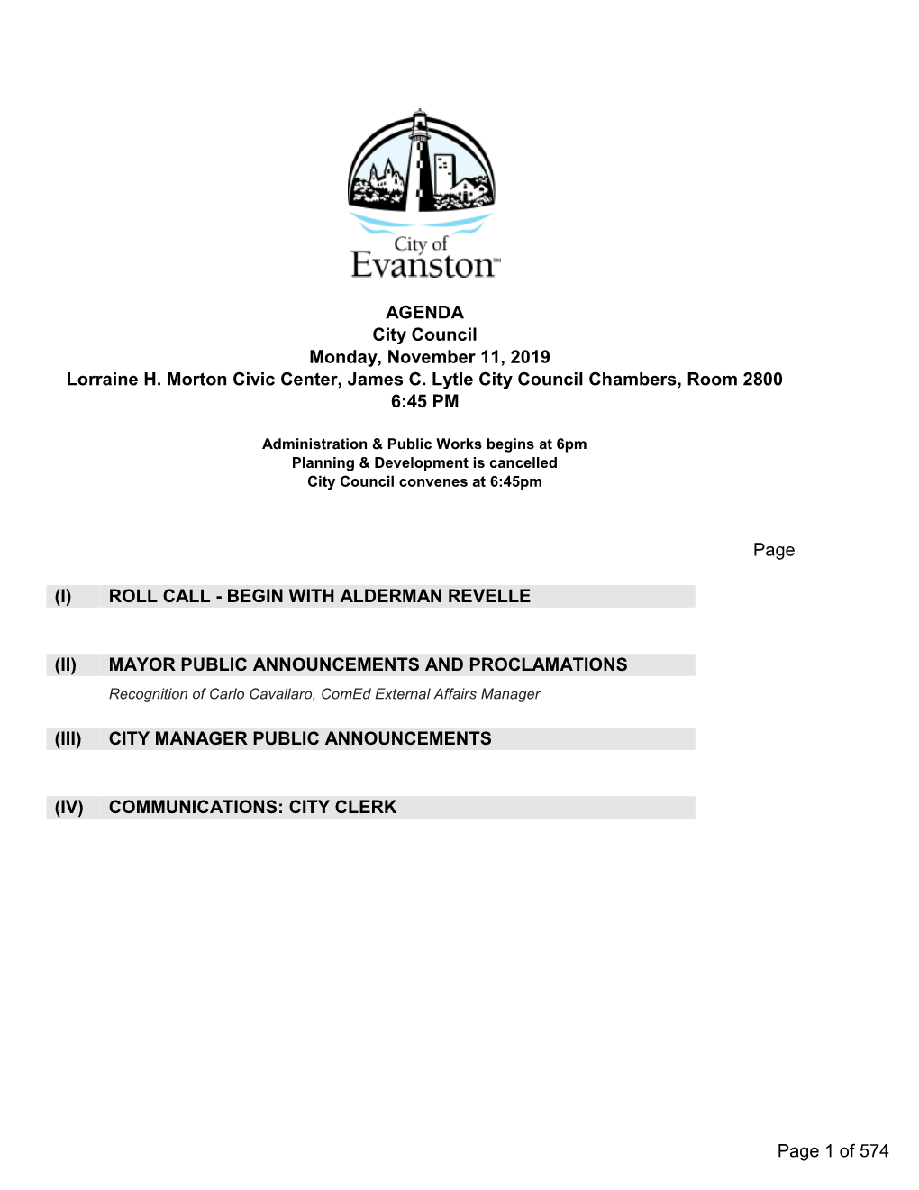 City Council Monday, November 11, 2019 Lorraine H