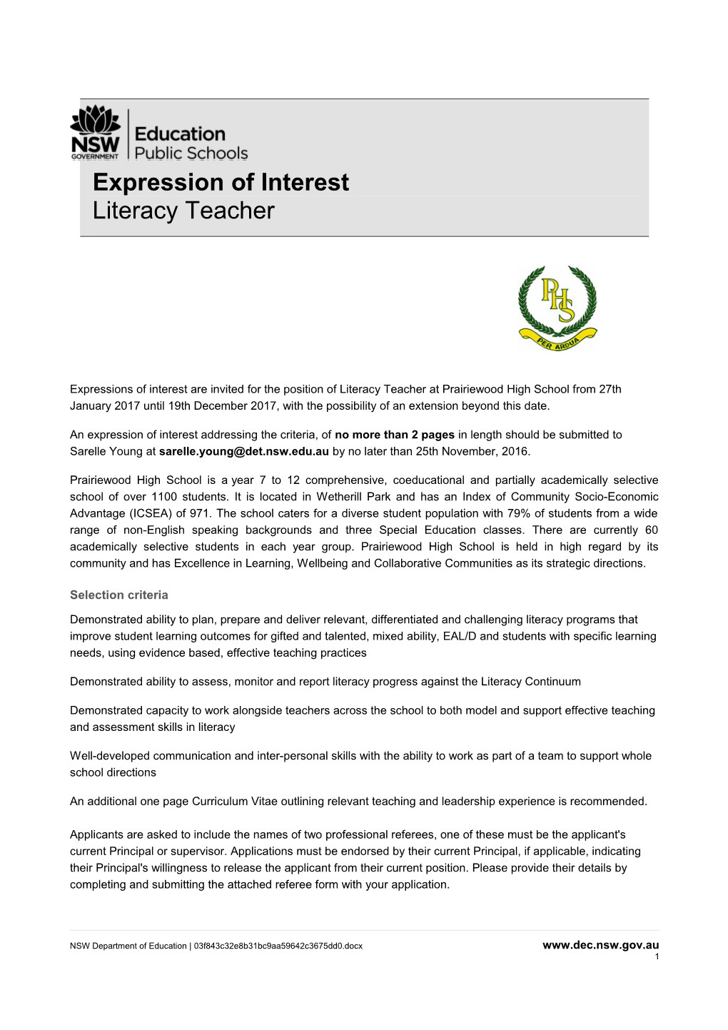 Expression of Interest s16