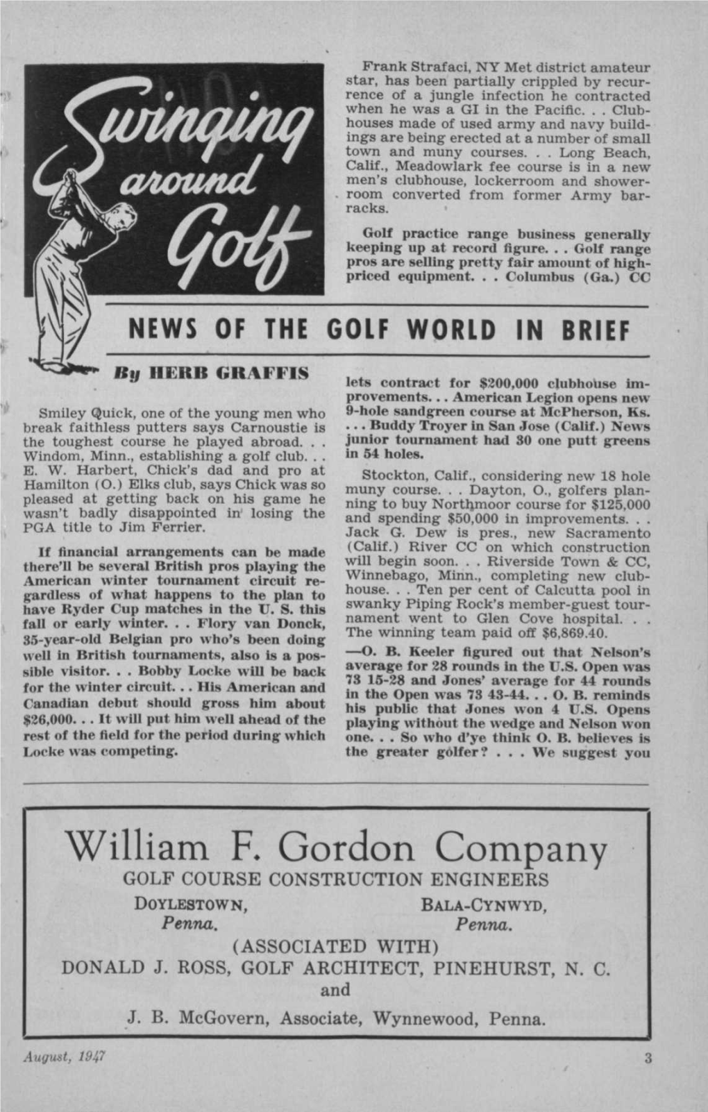 William R Gordon Company GOLF COURSE CONSTRUCTION ENGINEERS DOYLESTOWN, BALA-CYNWYD, Penna