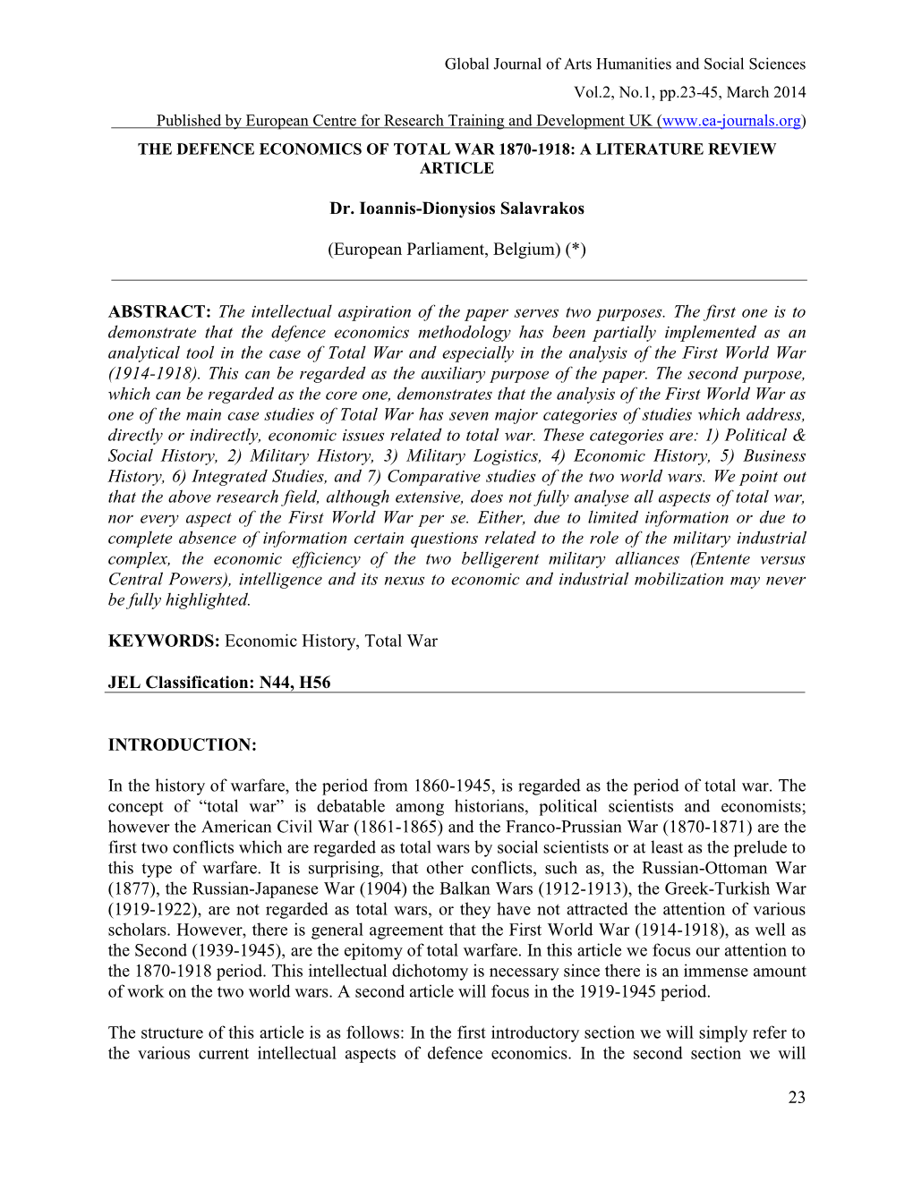 The Defence Economics of Total War 1870-1945