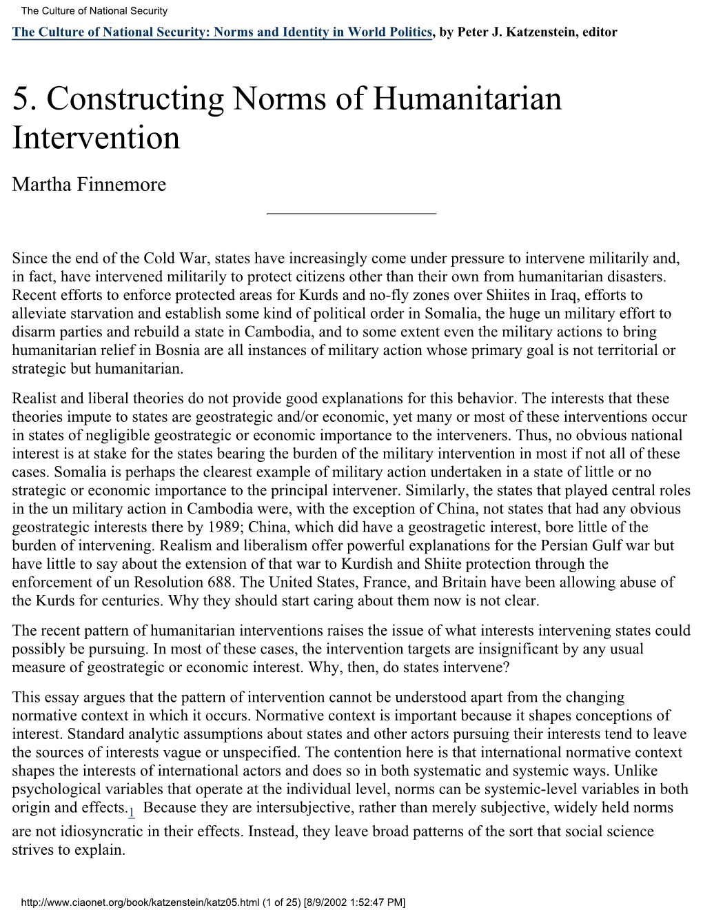Constructing Norms of Humanitarian Intervention Martha Finnemore