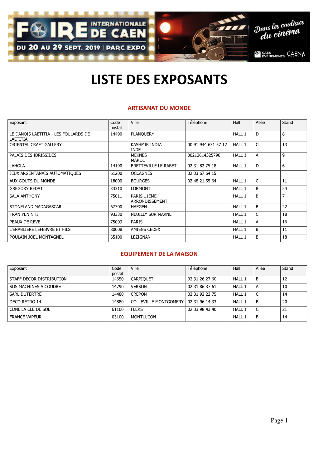 Liste Exposants FIC19