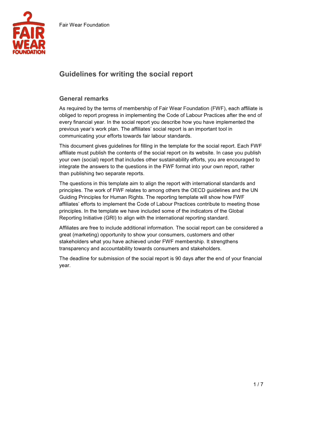 Guidelines for Writing the Social Report