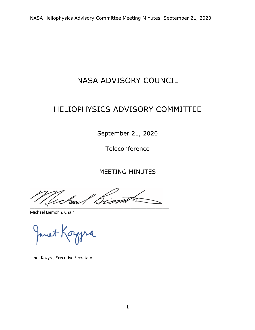 Nasa Advisory Council Heliophysics Advisory