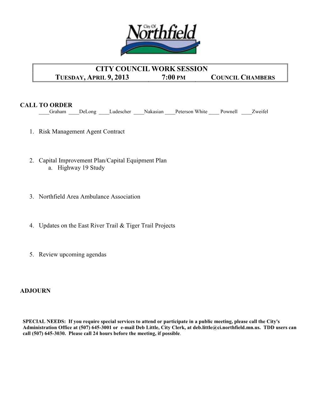 Northfield City Council Agenda
