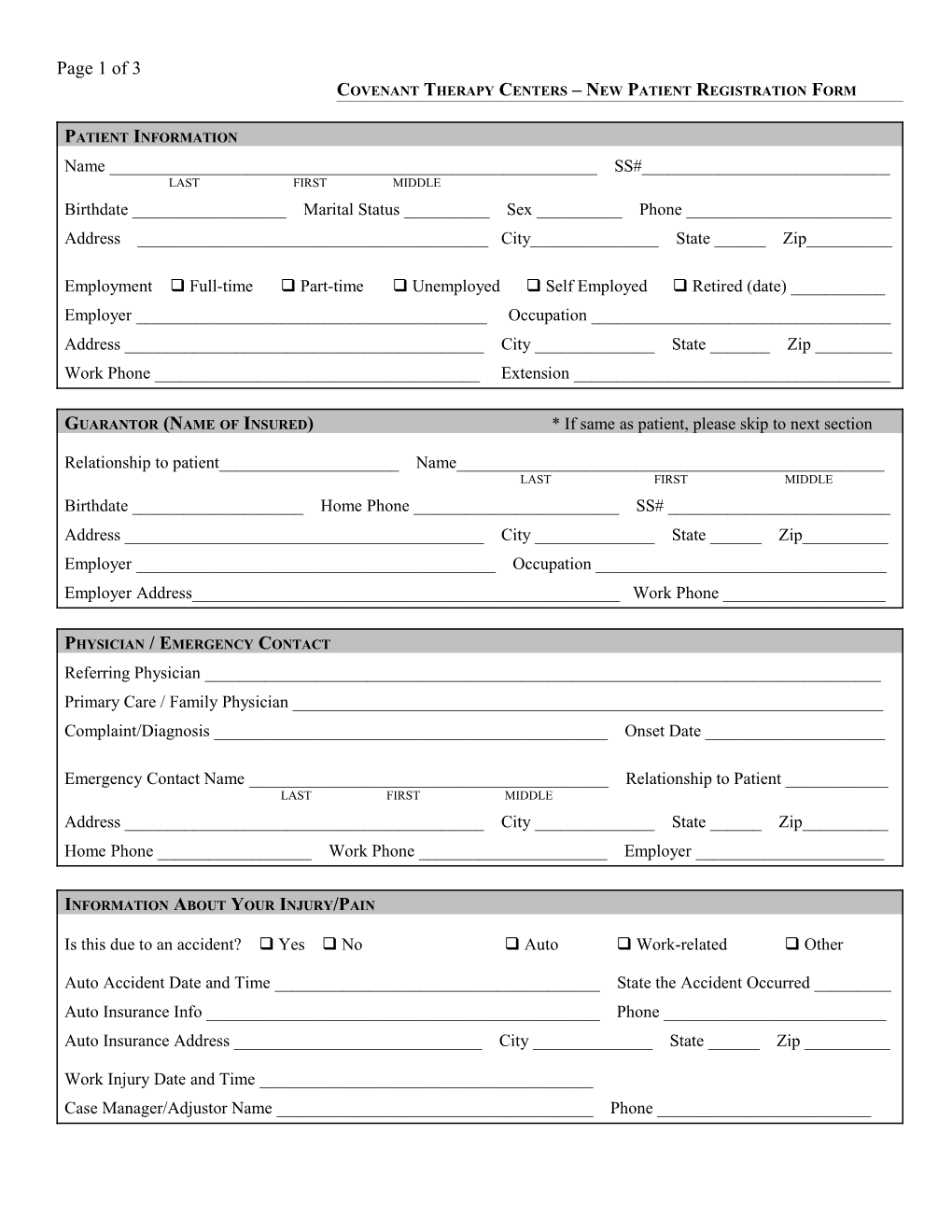 New Patient Registration Form