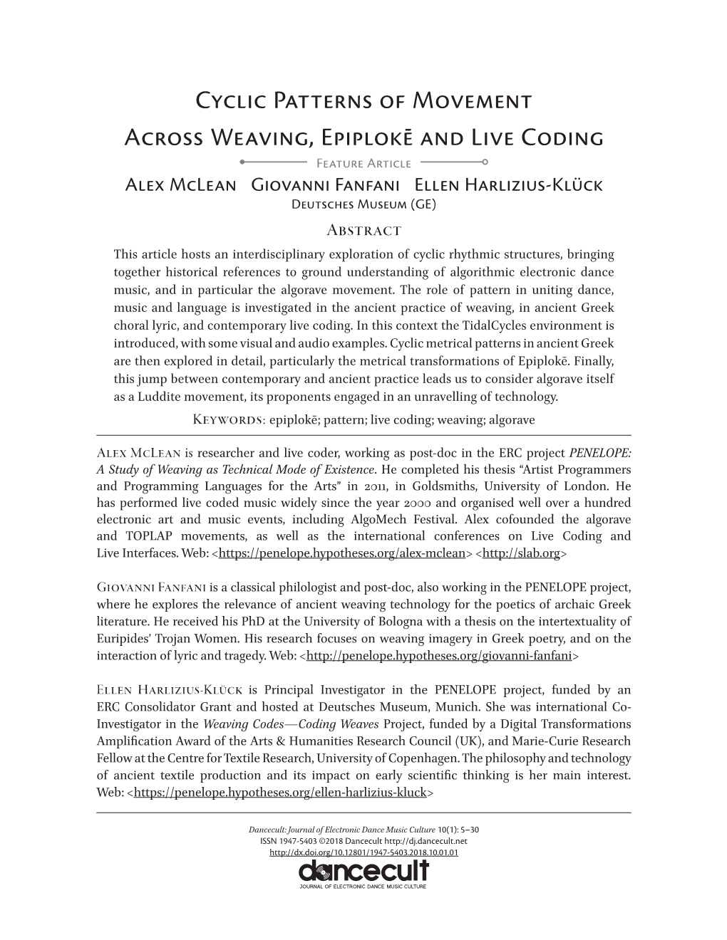 Cyclic Patterns of Movement Across Weaving, Epiplokē and Live Coding