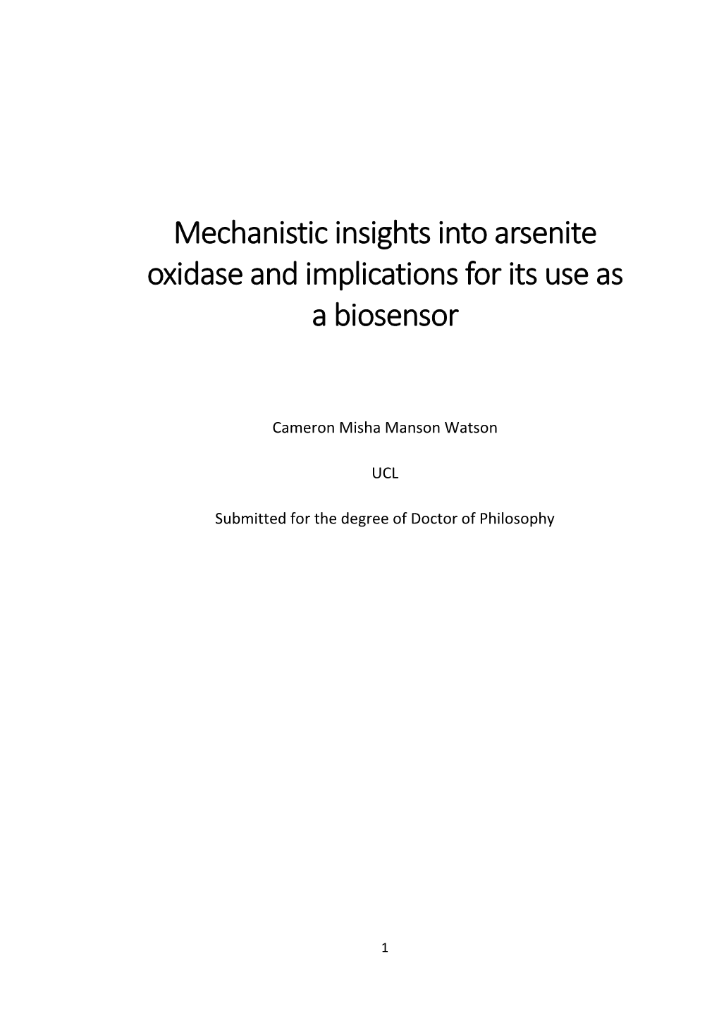 Mechanistic Insights Into Arsenite Oxidase and Implications for Its Use As a Biosensor