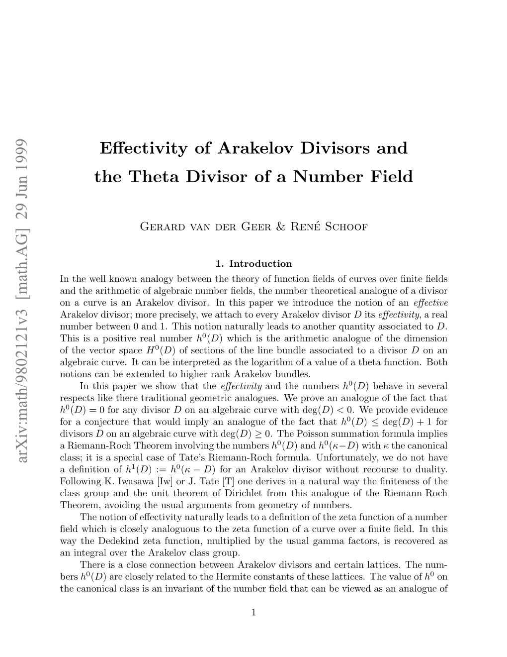 Effectivity of Arakelov Divisors and the Theta Divisor of a Number Field