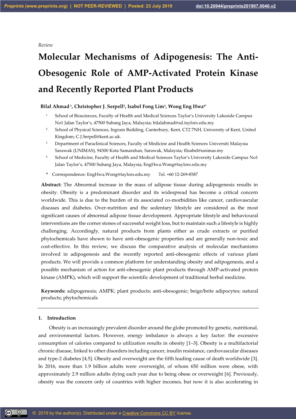 Molecular Mechanisms of Adipogenesis: the Anti- Obesogenic Role of AMP-Activated Protein Kinase and Recently Reported Plant Products