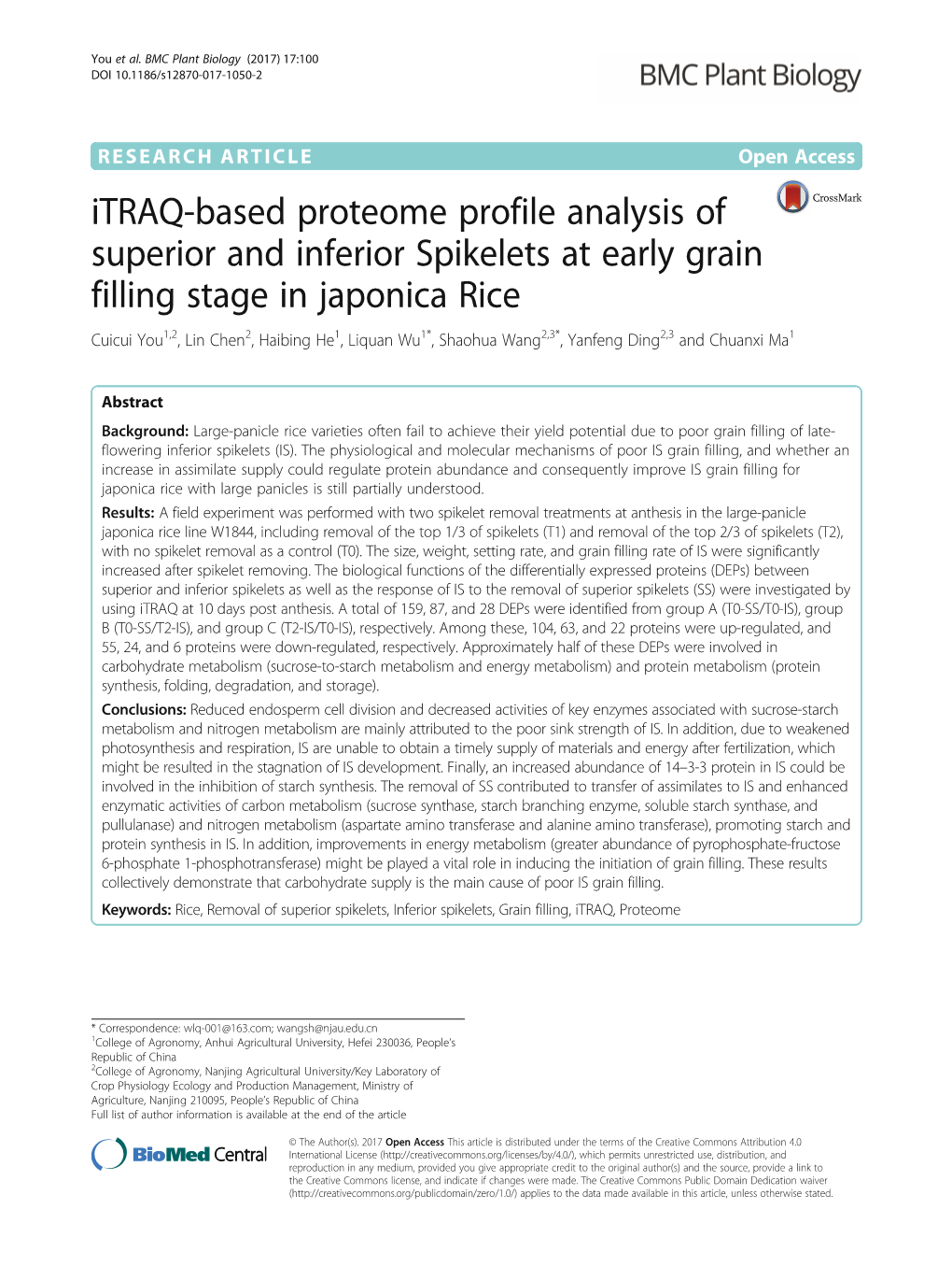 Itraq-Based Proteome Profile Analysis of Superior and Inferior