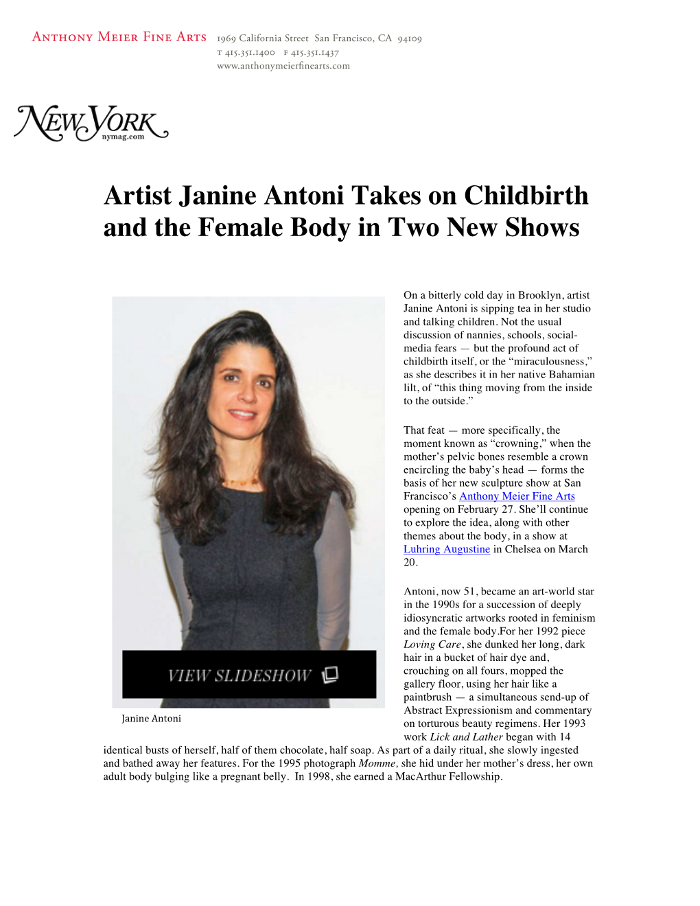 Artist Janine Antoni Takes on Childbirth and the Female Body in Two New Shows