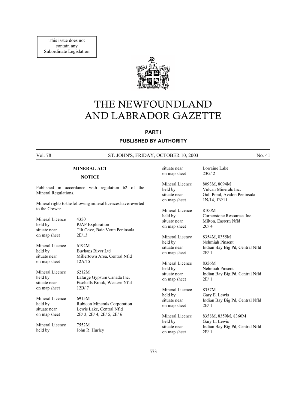 The Newfoundland and Labrador Gazette