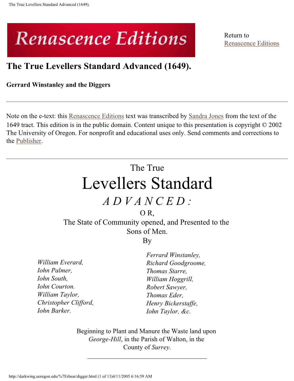 The True Levellers Standard Advanced (1649)