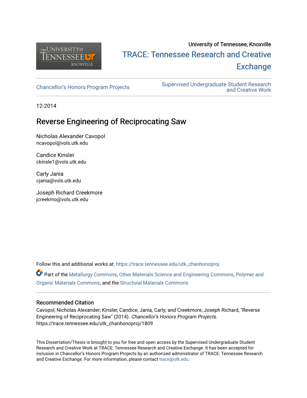 Reverse Engineering of Reciprocating Saw