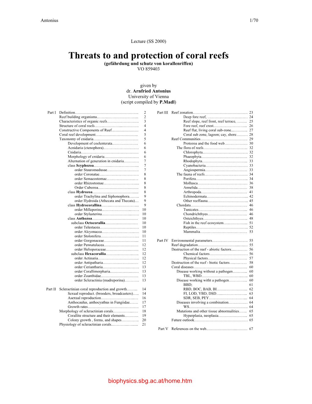 Threats to and Protection of Coral Reefs (Gefährdung Und Schutz Von Korallenriffen) VO 859403