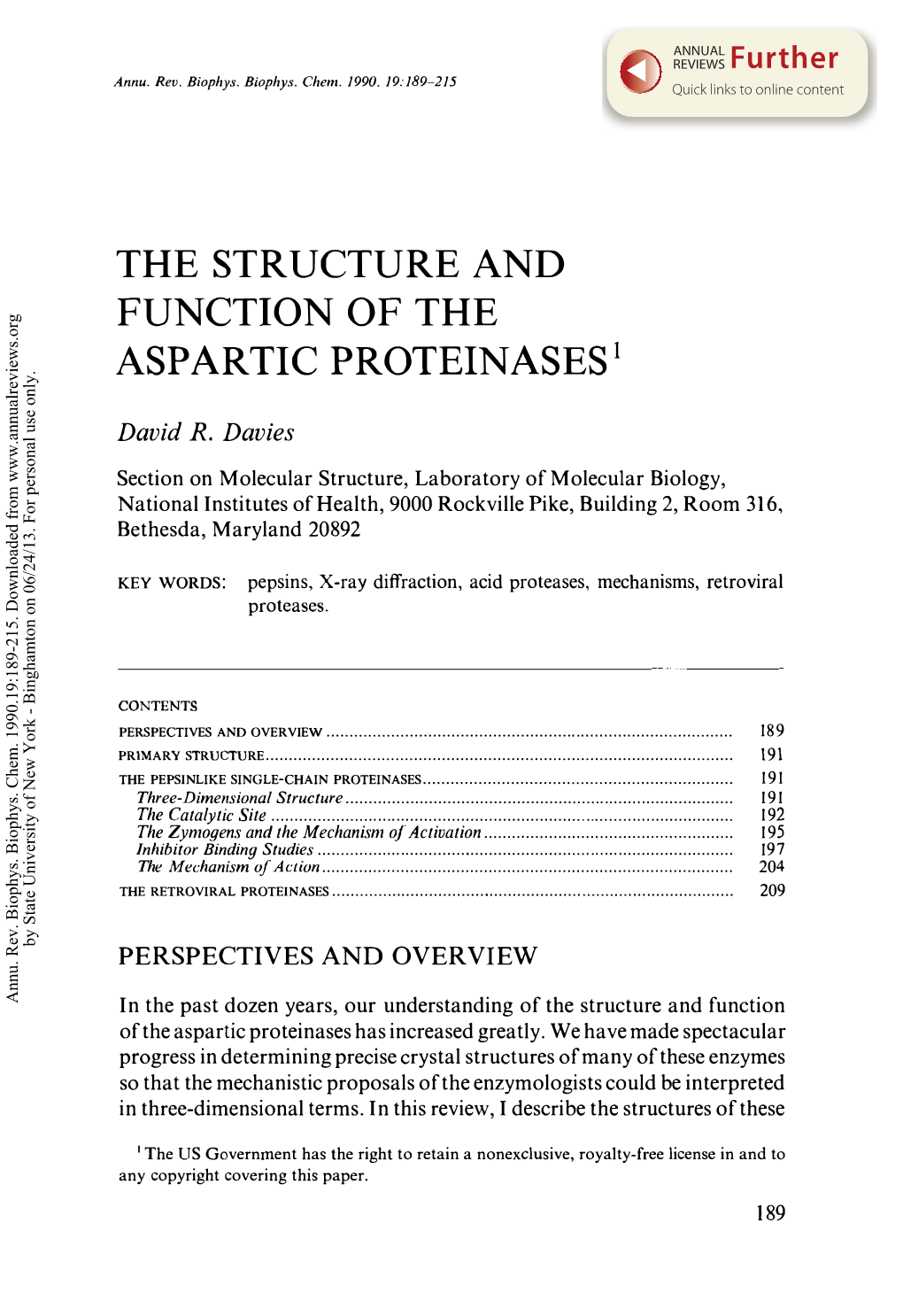 The Structure and Function of the Aspartic Proteinases1
