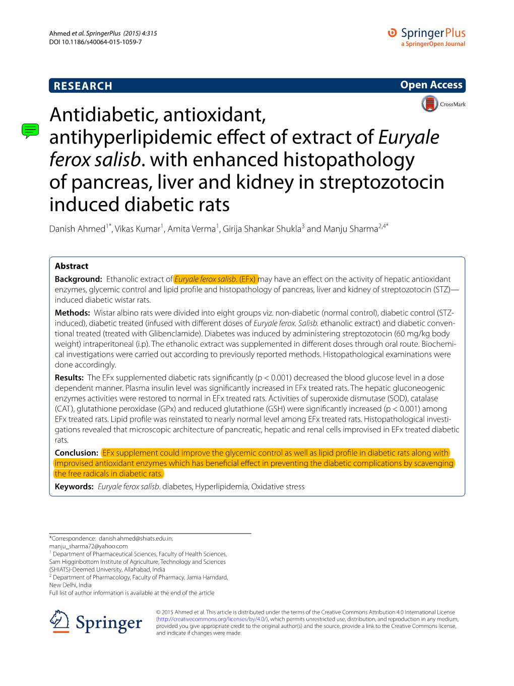 Antidiabetic, Antioxidant, Antihyperlipidemic Effect of Extract of Euryale Ferox Salisb. with Enhanced Histopathology of Pancrea